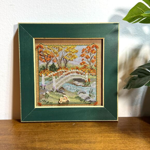 Mill Hill Beaded Cross Stitch Country Lane Foot Bridge MH14-1925 Completed 8" - Picture 1 of 7